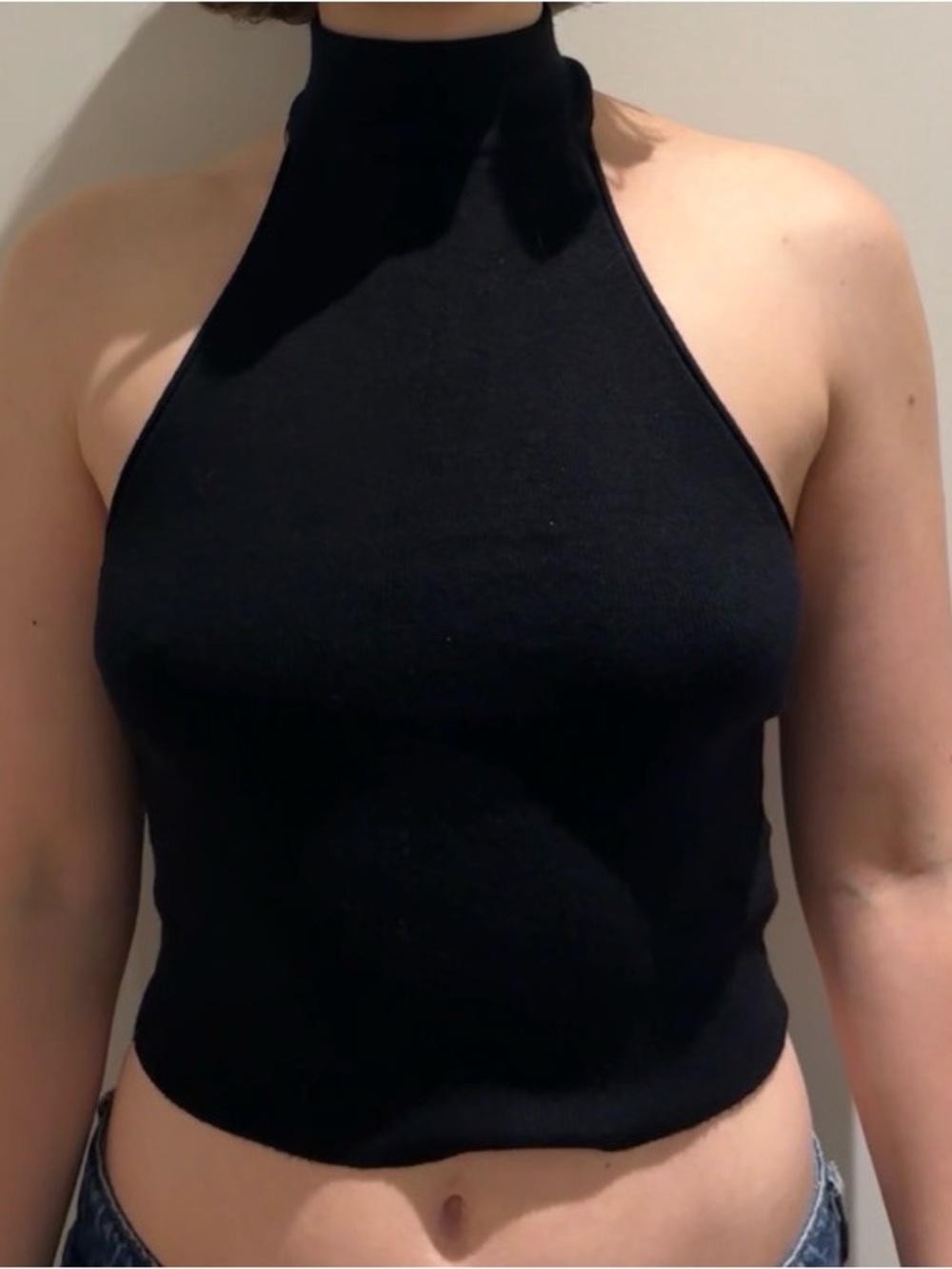 Black Halter Neck Ribbed Crop Top - Women